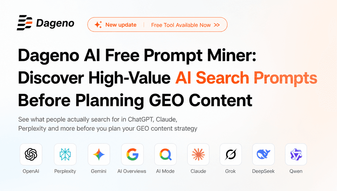 Dageno AI 無料プロンプトマイナー: GEOコンテンツを計画する前に価値の高いAI検索プロンプトを発見